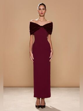 Sonya Moda Belluno Dress Rosewood Velvet Bow Maxi Size M NWT